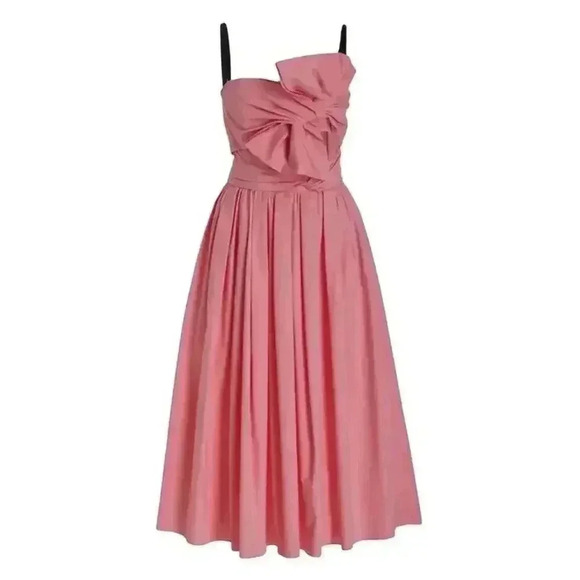 Carolina Herrera Cut Out Bow Bodice A-Line Dress 0 XS Midi Tea Wedding Cocktail - Picture 7 of 10